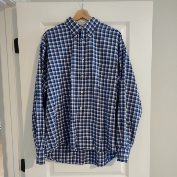 Lands' End Cotton Flannel Blue Plaid Button Down Shirt - Picture 3 of 11